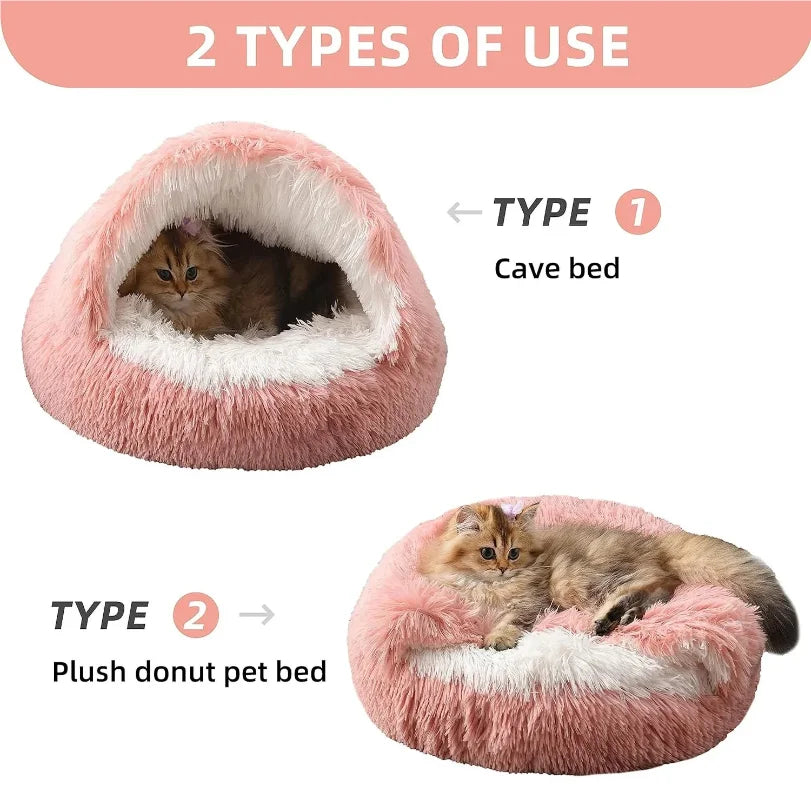 2 in 1 Soft Plush Pet Bed 50CM with Cover Round Cat Bed Pet Puppy Mattress Warm Cat Dog Sleeping Nest Cave for Small Dogs Mats
